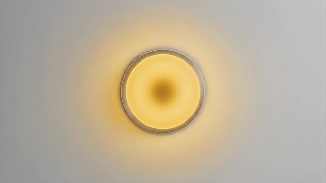 Modern ceiling light fixture changing from cool blue to warm yellow lighting tones in a minimalist room