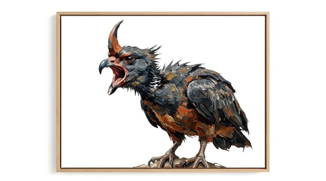 Aggressive vulture with horn in studio lighting on white background for editorial use