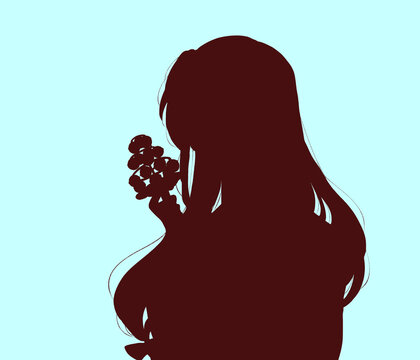 神楽鈴を持っている巫女さん　シルエット