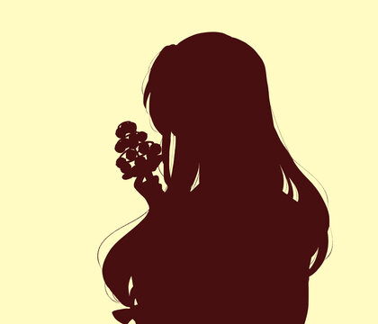 神楽鈴を持っている巫女さん　シルエット