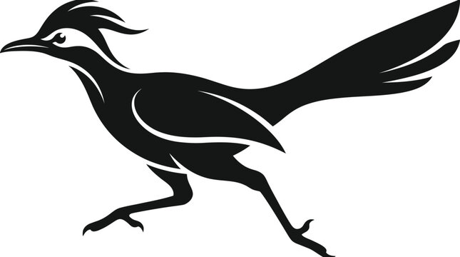 Roadrunner mascot running bird silhouette in a sleek minimalist vector style for sports branding and southwest wildlife logos