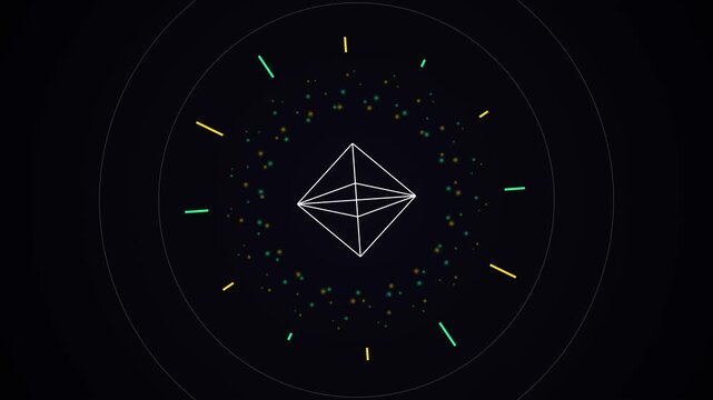 Geometric wireframe octahedron in technical HUD interface design