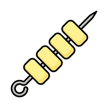 Minimal kebab skewer vector icon, grilled meat and food pictogram in yellow and gray outline style for menu, app, restaurant UI