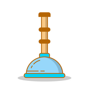 Flat toilet plunger vector icon, blue and orange bathroom cleaning tool illustration. Minimal cartoon plumbing equipment for UI