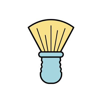 Retro shaving brush icon vector, barbershop grooming symbol in pastel yellow and blue, flat outline logo for cosmetics packaging