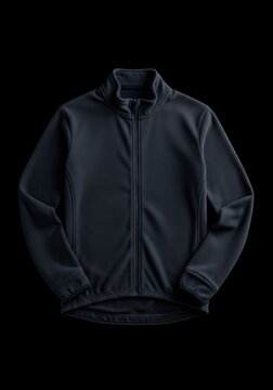 Dark Blue Fleece Jacket on Black Background.