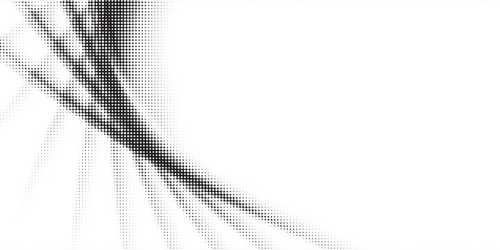 Abstract black and white halftone wave with dotted texture, creating a smooth and modern background.