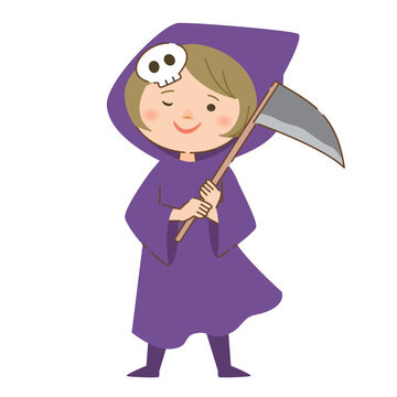 ハロウィンの仮装をした可愛い死神の女の子のイラスト