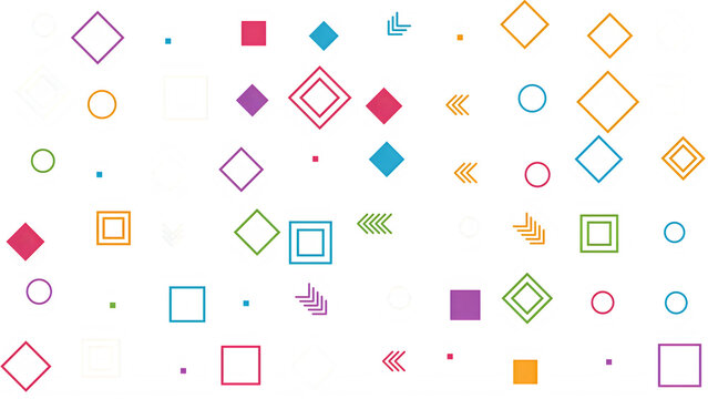 Colorful abstract geometric shapes with squares, circles, and arrows for a vibrant modern pattern.