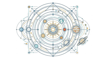 Detailed Solar System Diagram with Planetary Orbits. © Wannaki
