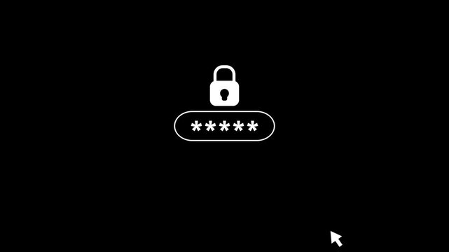 Password login field interface with padlock icon and mouse cursor arrow on black background.