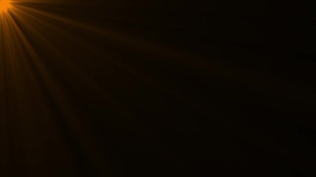 Orange lens flare light rays from top left corner on a dark black background vector illustration.
