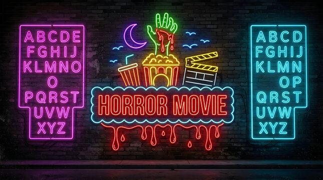 Neon horror movie pop art alphabet sign