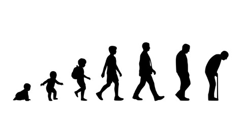 Obraz premium Human Figures Representing Stages of Life and Aging in Silhouette Style Featuring Black, White, Progression with Growth