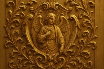 Obraz premium Ornate angelic golden relief artwork background