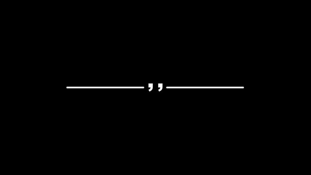 White quotation mark text divider line loop, elegant paragraph break symbol with double quote emblem, isolated editorial graphic asset on black background 4k.