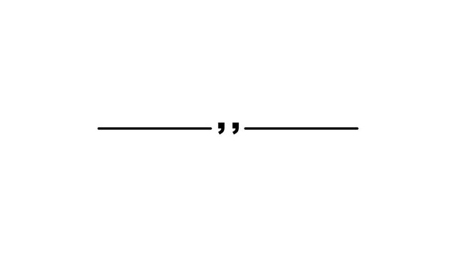 Black quotation mark text divider line loop, elegant paragraph break symbol with double quote emblem, isolated editorial graphic asset on white background 4k.