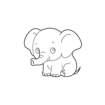 Cute Sitting Baby Elephant Line Art Vector Illustration for Coloring and Nursery