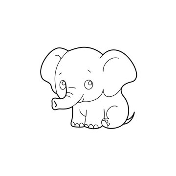 Cute Sitting Baby Elephant Line Art Illustration for Coloring and Nursery