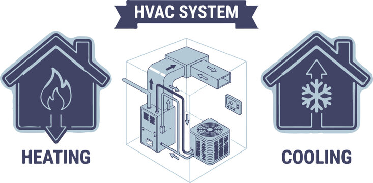 Diagram illustrating residential heating and cooling ventilation system with furnace and outdoor condenser unit