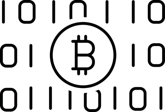 Binary code Bitcoin icon, digital currency and fintech concept