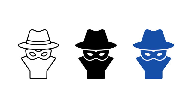 Hacker Icon Set - Outline, Solid, and Blue Vector Styles