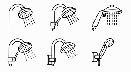 Obraz premium Shower Head Icons: Various Types, Water Spray, Bathroom Fixtures