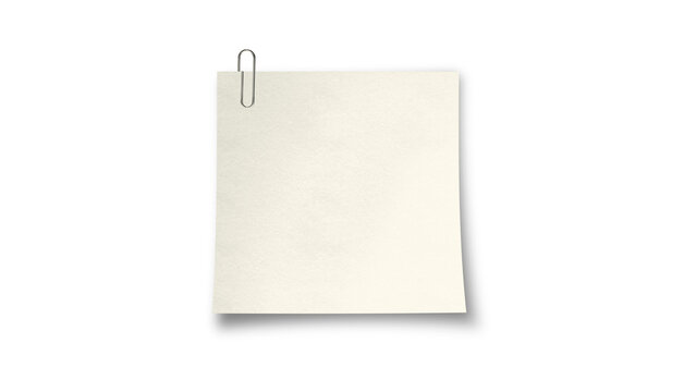 Blank beige square note sheet attached with a silver paper clip, office reminder mockup