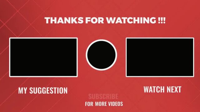 Dynamic YouTube end screen template featuring a red grid background and social media subscribe elements.
