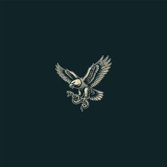 Fototapeta premium Vintage Eagle and Snake Woodcut Illustration