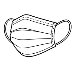 Black and White Medical Face Mask Line Art Vector Icon Isolated on White Background