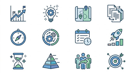 Flat Design Business and Technology Icons Collection. © Tayu