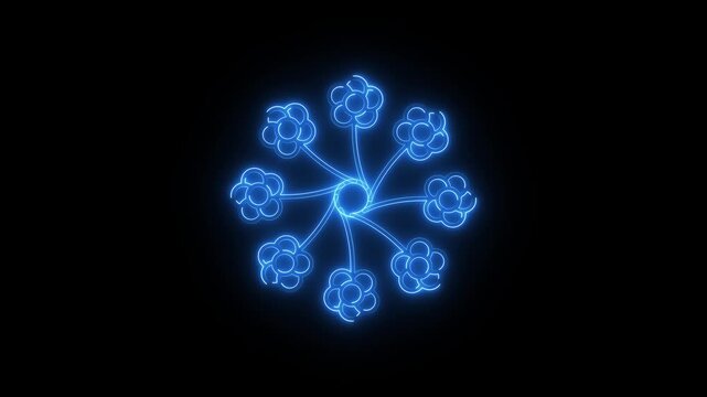 Glowing blue flower pattern on black background