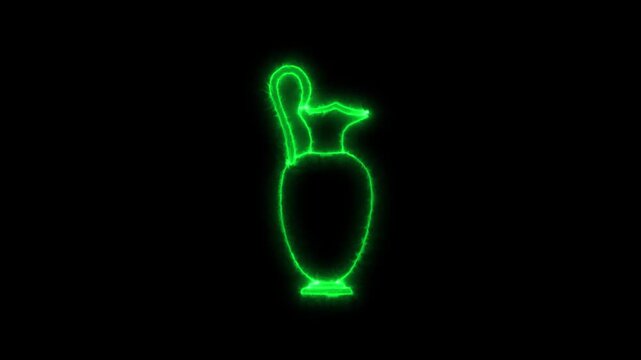 Glowing green neon light outline of an ancient clay jug