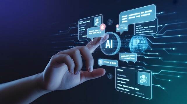 ai chat digital technology, business communication, and development of smart robot conversation, bot artificial intelligence open for  customer, concept command prompt chatbot generates information