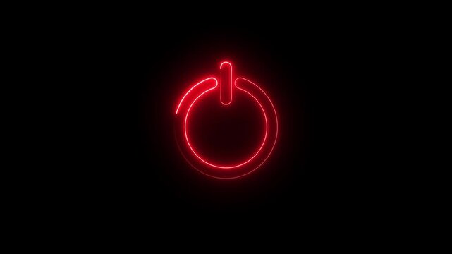 glowing Neon red power button animation. Neon line power button turning on and off concept animation on black background