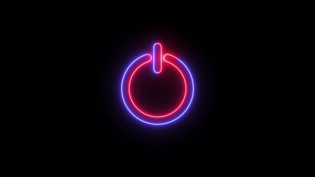 Neon power button animation. Neon line power button turning on and off concept animation on black background