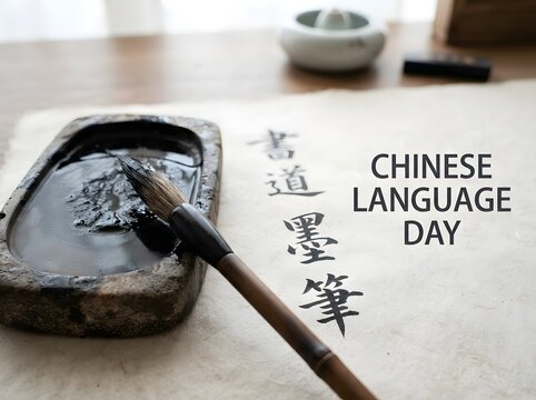 Chinese brush pen and ink stone for writing traditional calligraphy on paper