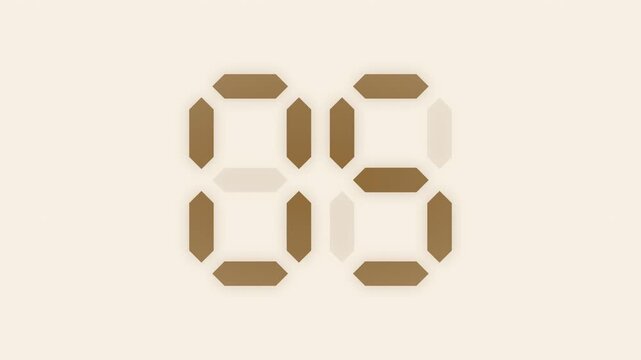 Beige 10 second digital LED countdown timer, seven segment display animation from 10 to 1