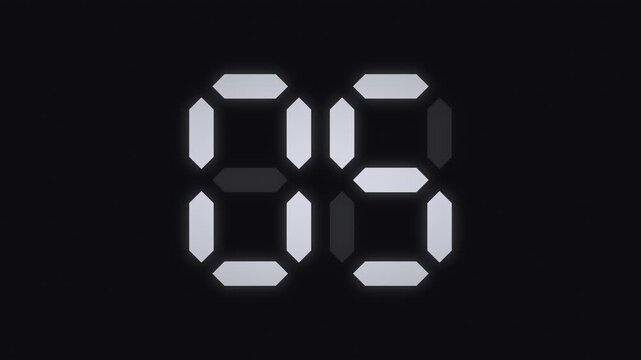 Black 10 second digital LED countdown timer, seven segment display animation from 10 to 1