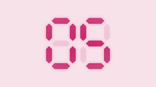 Pink 10 second digital LED countdown timer, seven segment display animation from 10 to 1
