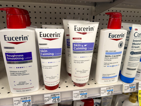 Eucerin Skin Calming Lotion Displayed on Store Shelf