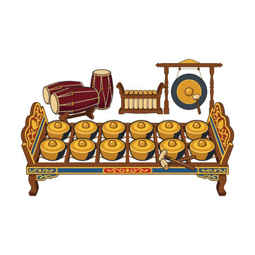 Traditional Indonesian Gamelan Musical Ensemble Instruments.