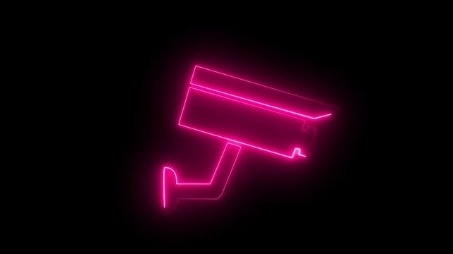 Animated neon pink color cctv camera icon.glowing Security camera icon.