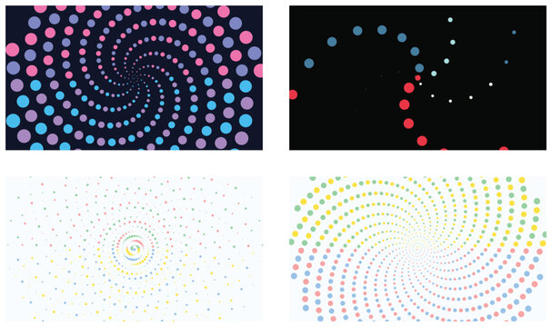Futuristic neon dot spiral design featuring glowing circular elements on a dark surface for vibrant visual impact
