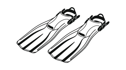 Diving flippers and scuba swim fins set in minimalist line art vector style for professional underwater sports and aquatic exploration branding © yufita