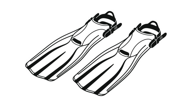 Diving flippers and scuba swim fins set in minimalist line art vector style for professional underwater sports and aquatic exploration branding