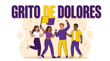 Obraz premium Celebration of Grito de Dolores with Diverse Group Waving Flags and Expressing Unity in Mexico
