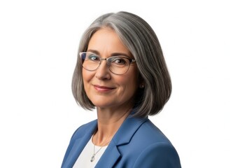 Fototapeta premium Middle-aged woman with glasses smiling in professional attire