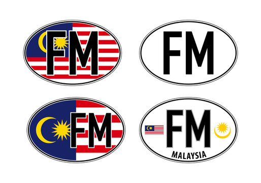 Malaysia, oval international vehicle registration code license plate car sticker, vector illustration